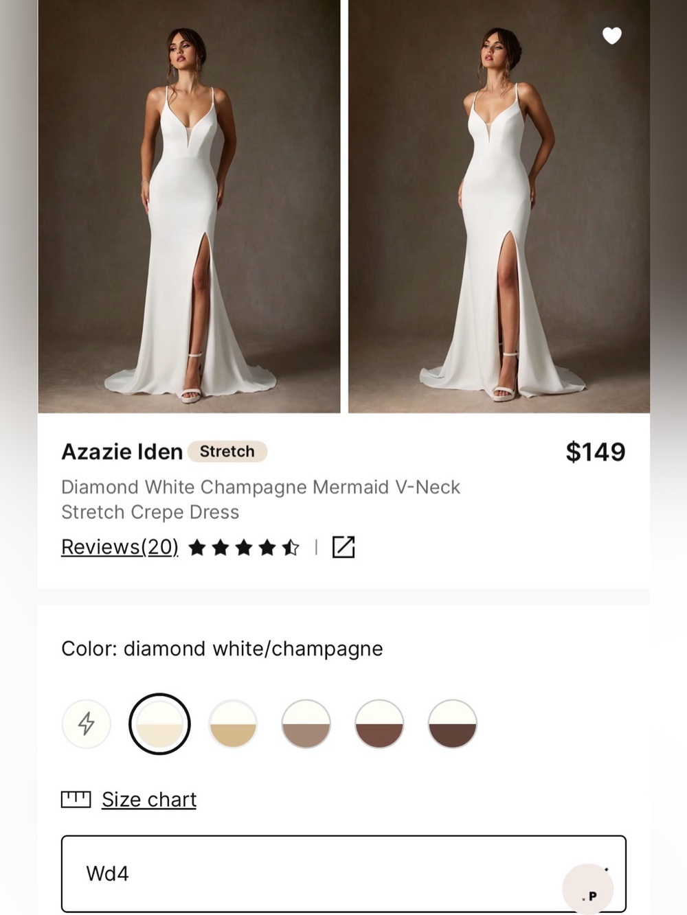 Azazie Iden White Champagne V-Neck Mermaid Gown